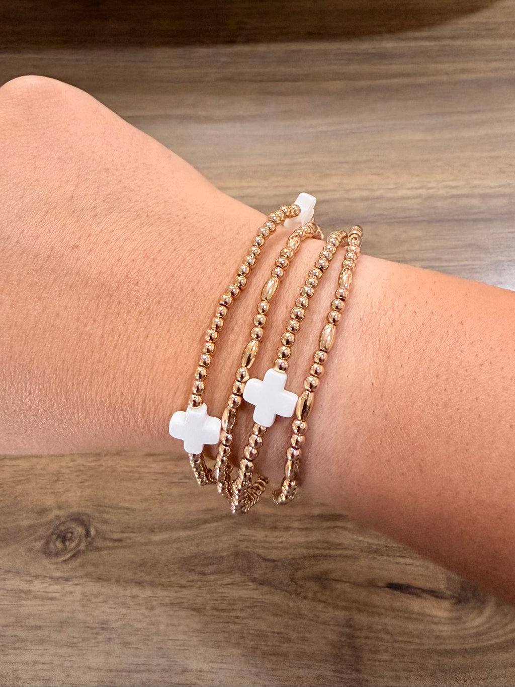 White Cross & Gold Bracelet Set