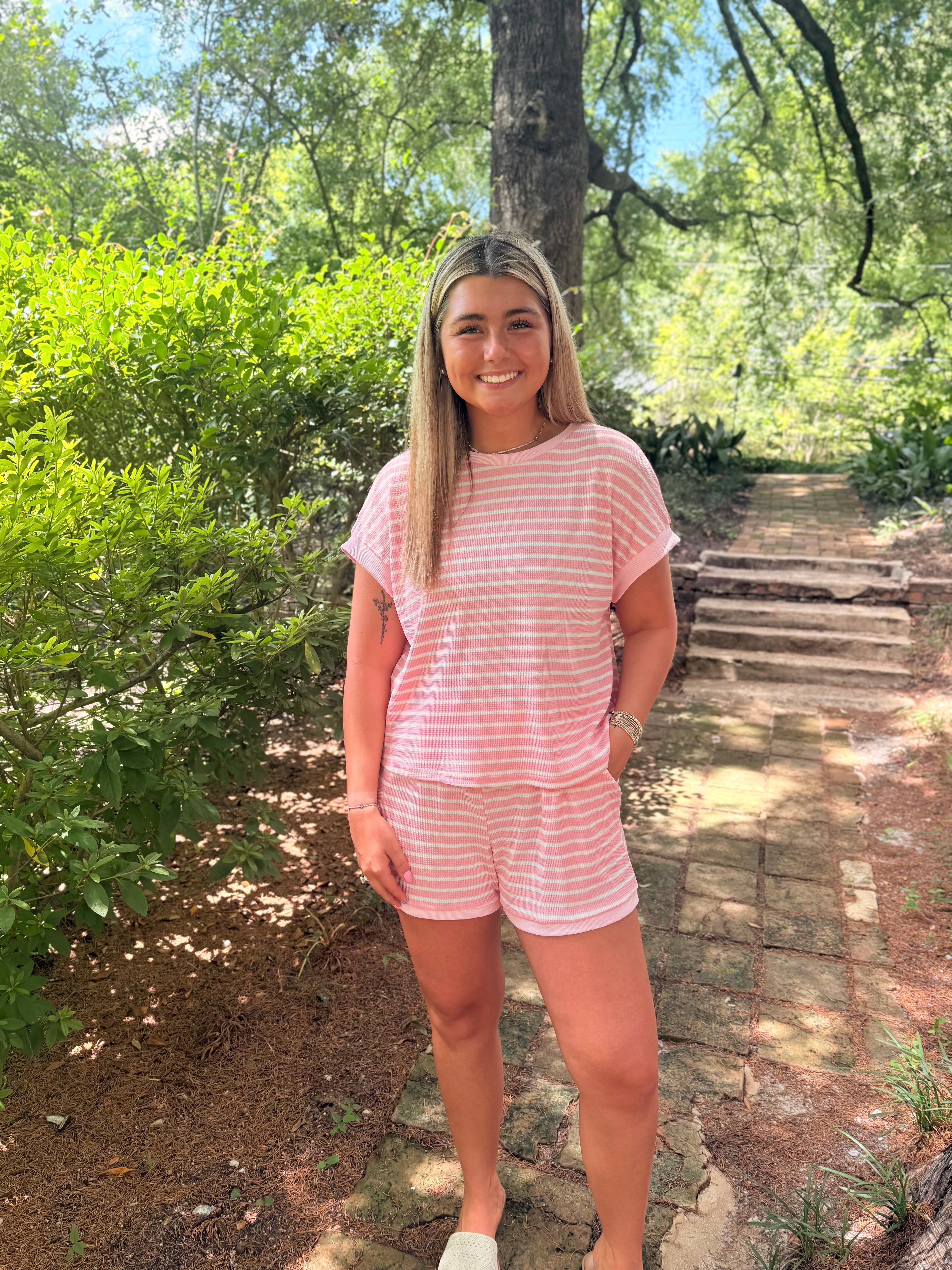 Relaxed & Ready Striped Set | Pink