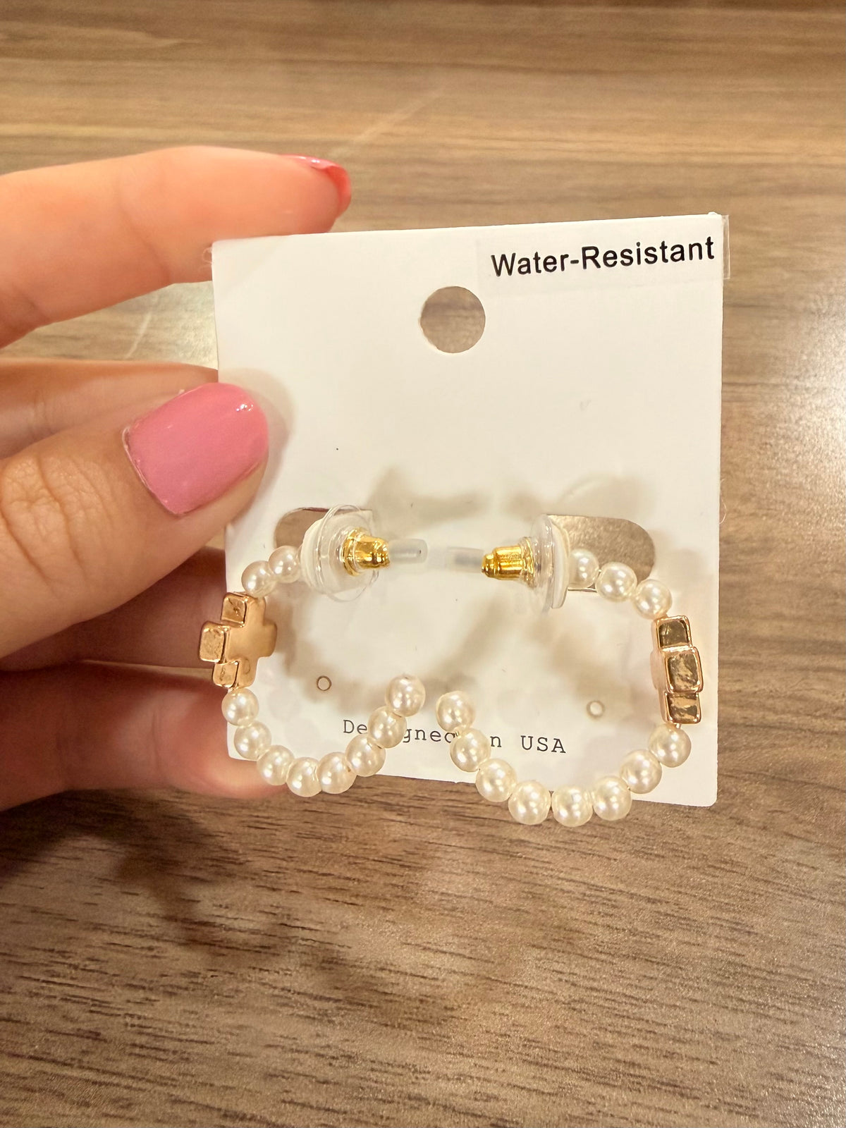 Pearl Cross Hoops