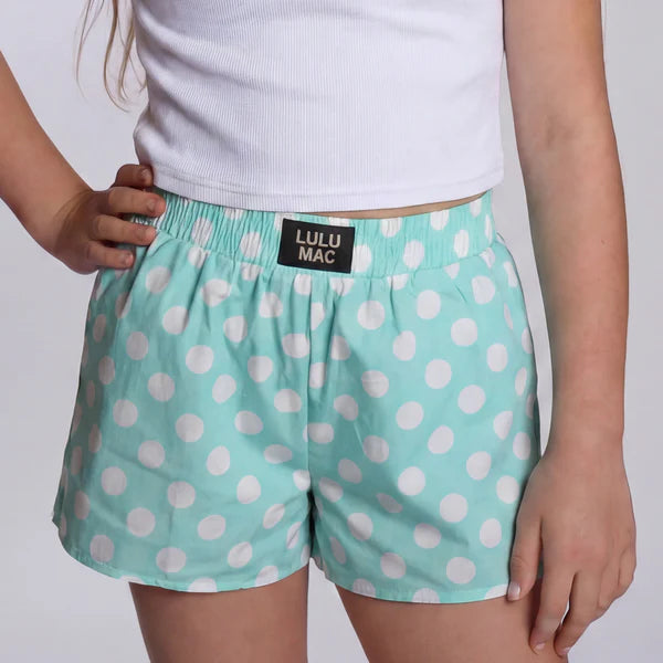 Youth Mint Polka Dot Shorts | Lulu Mac