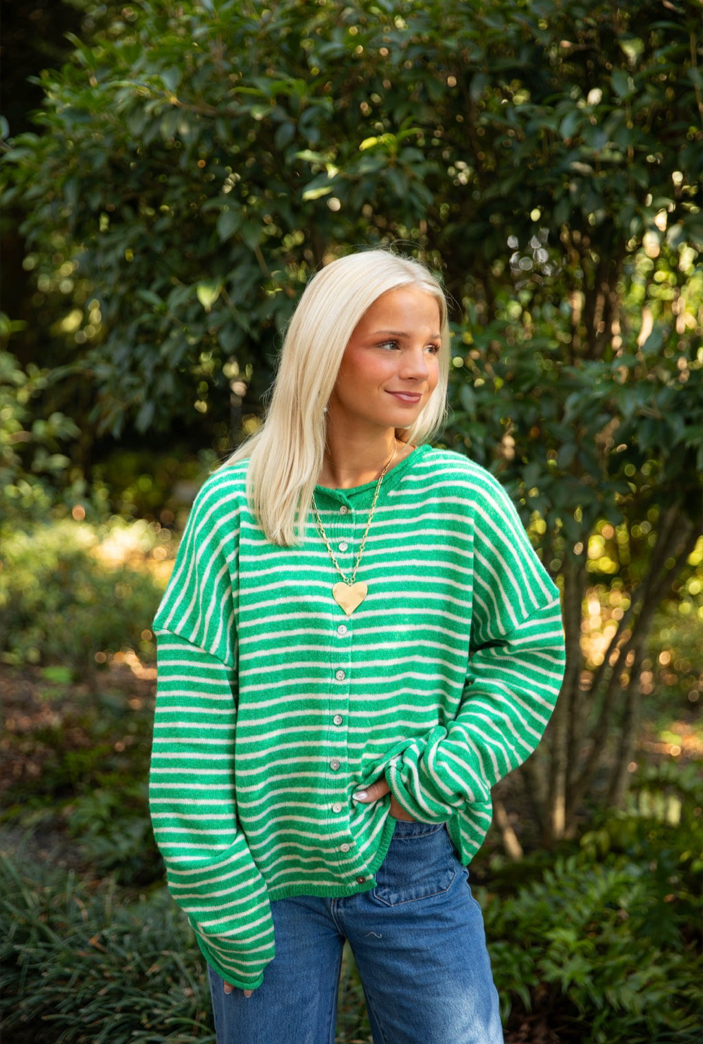 Kelly Green Striped Cardigan
