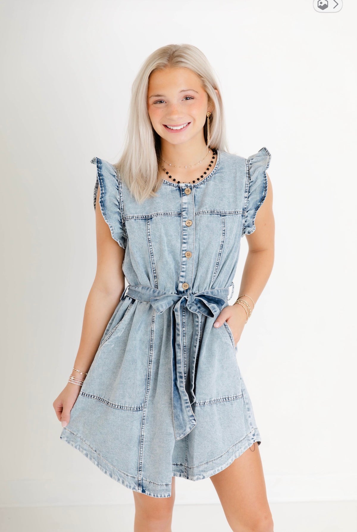 Sideline Sweetheart Denim Dress