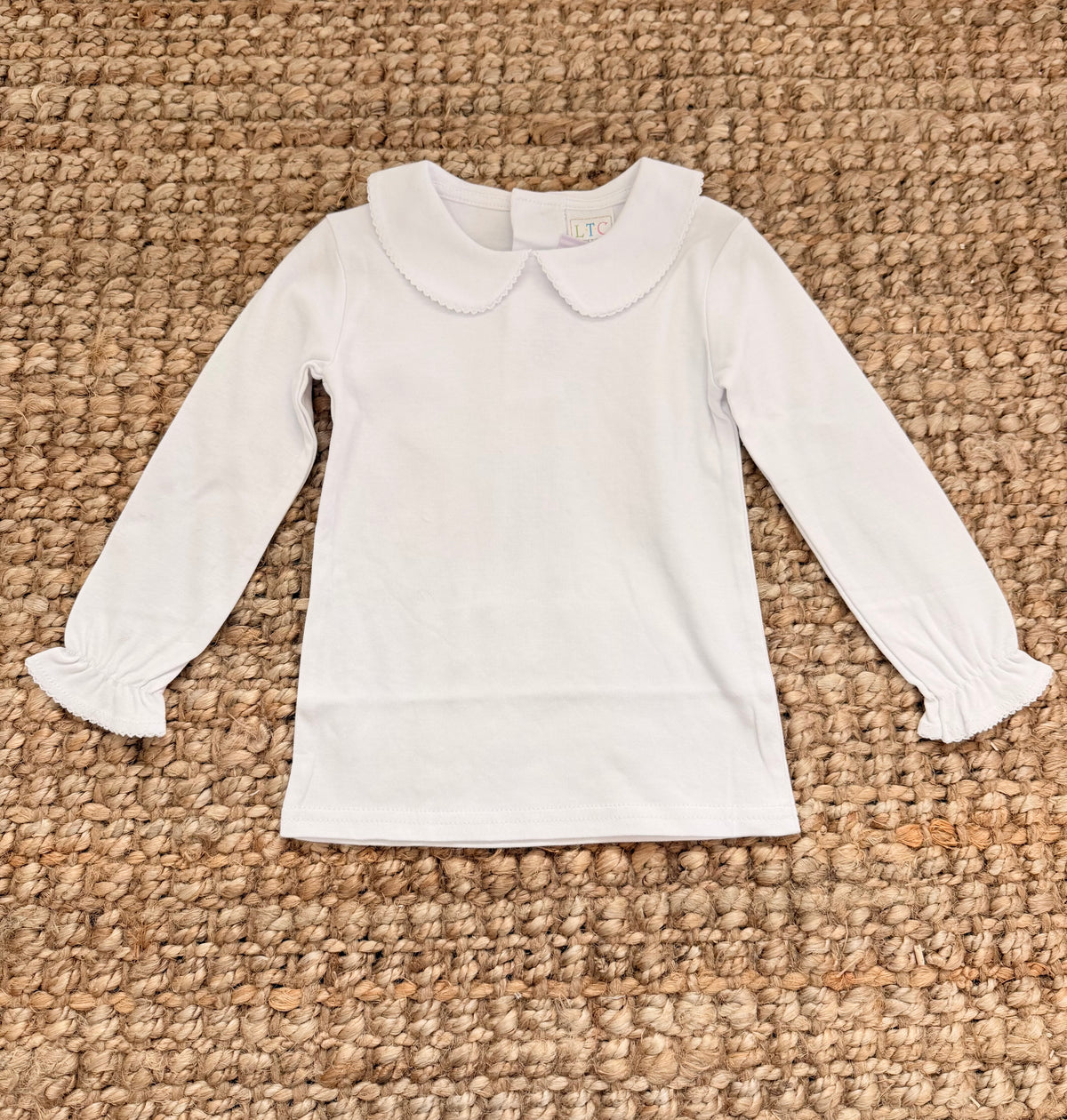 White LS Peter Pan Top w/ Moonstitch