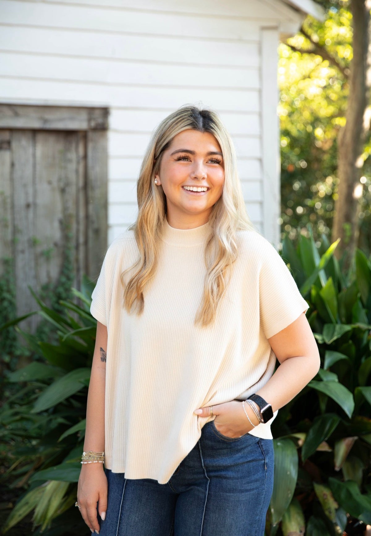 Heather Mock Neck Top | Cream