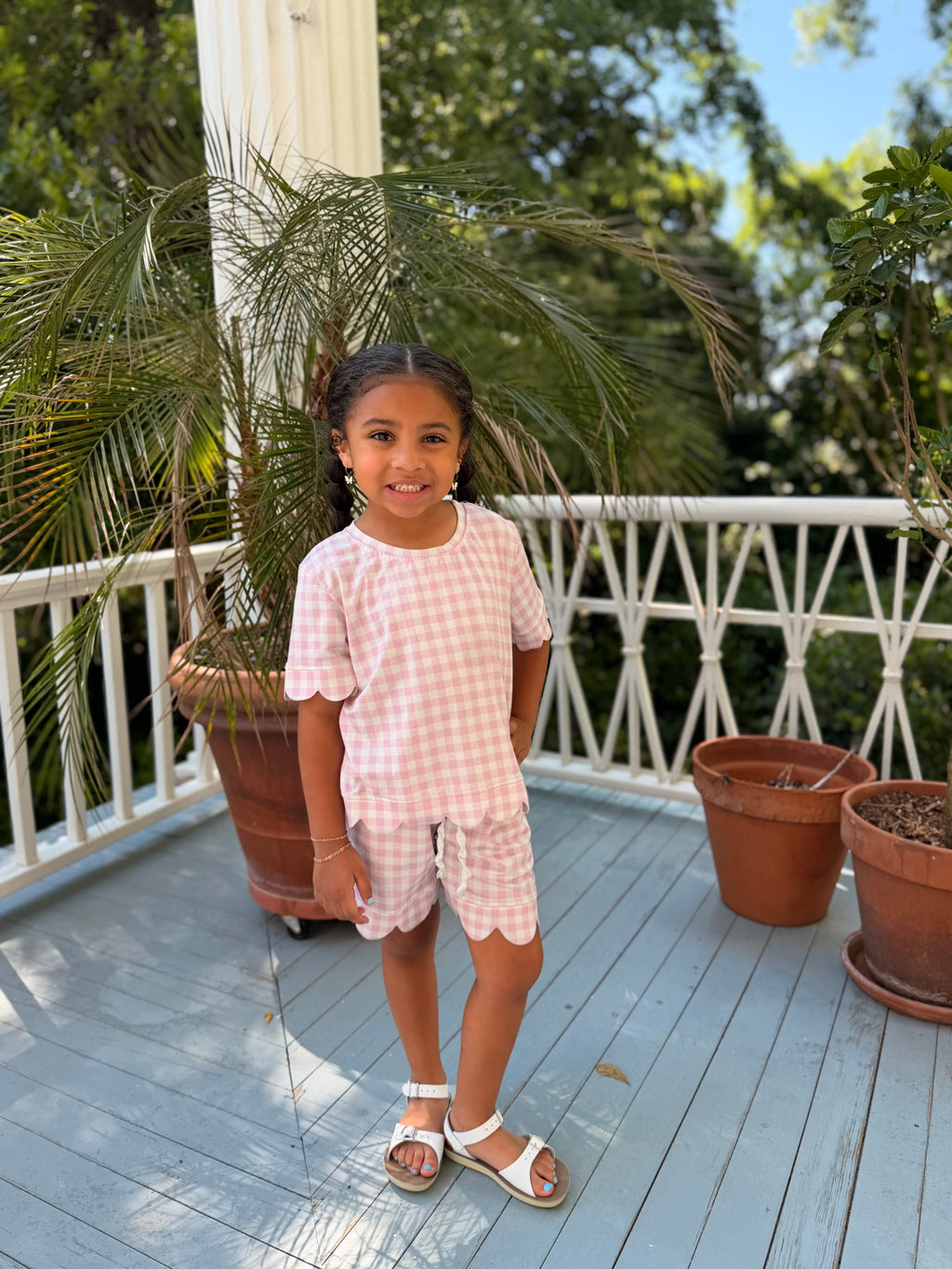 Gingham Scalloped Set | Pink