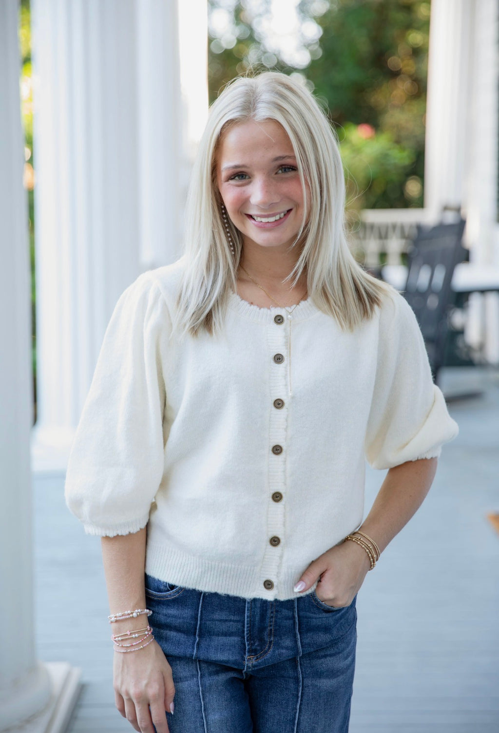 Caroline Cream Scalloped Cardigan