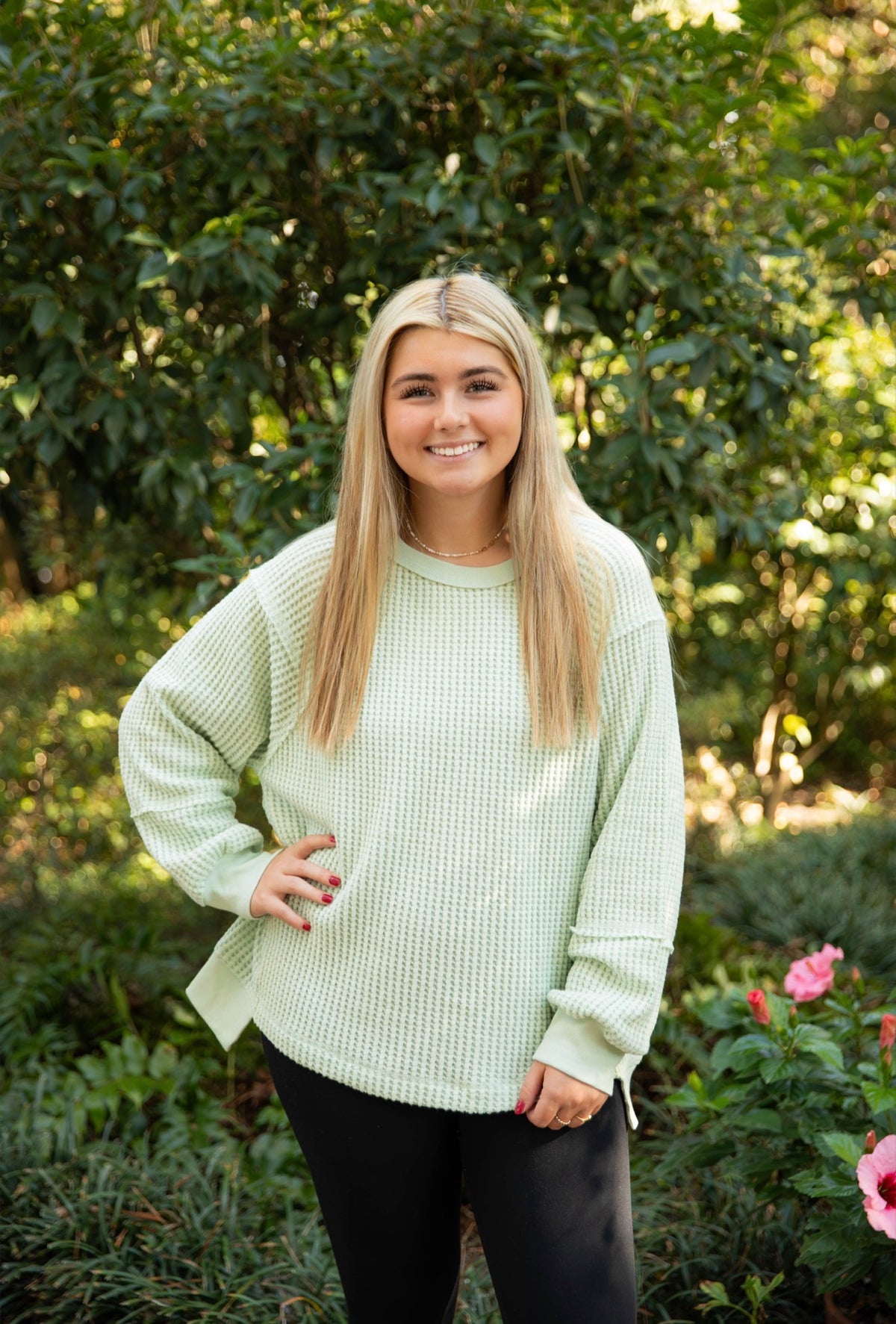Simply Sage Waffle Knit Top