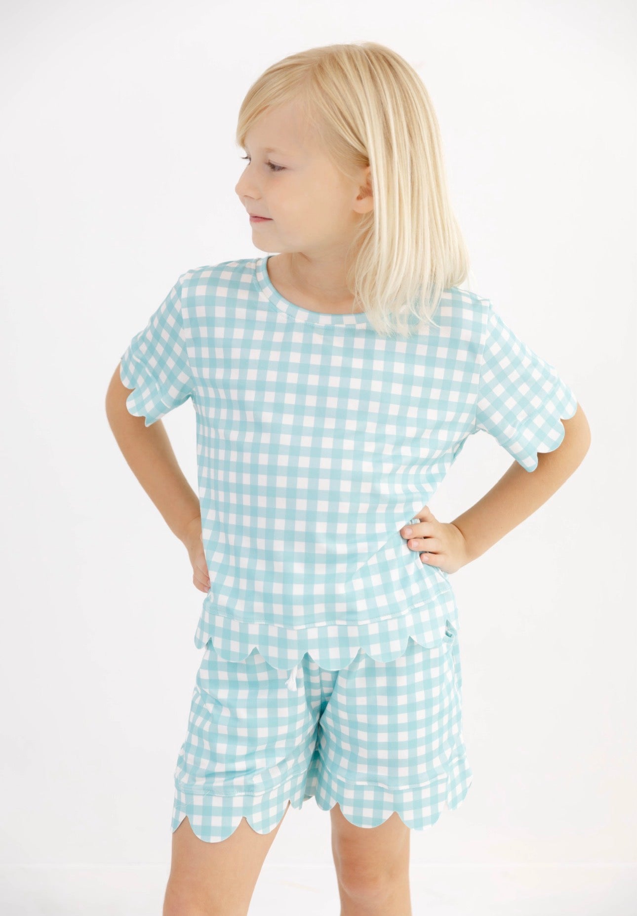 Gingham Scalloped Set | Turquoise