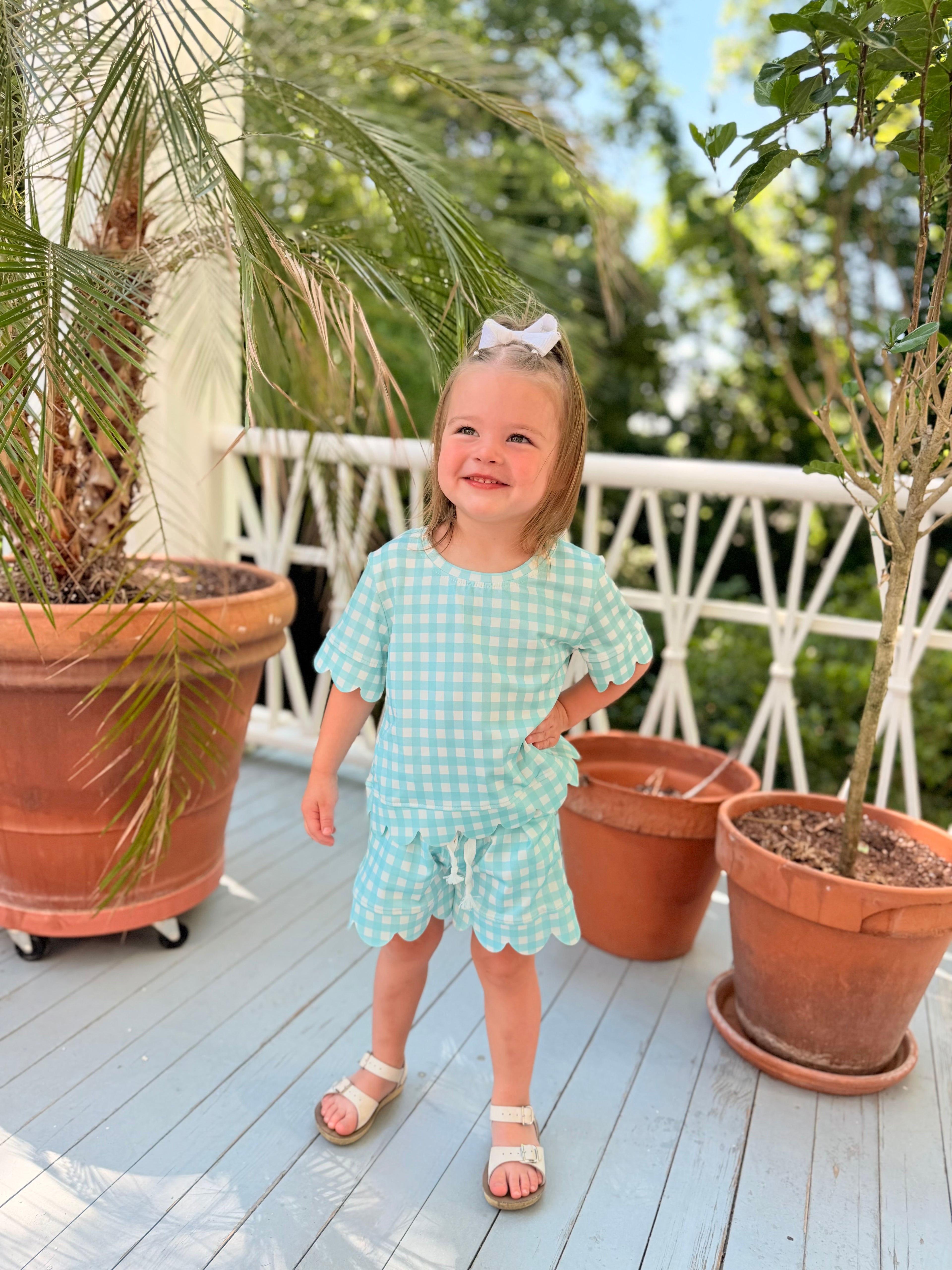 Gingham Scalloped Set | Turquoise