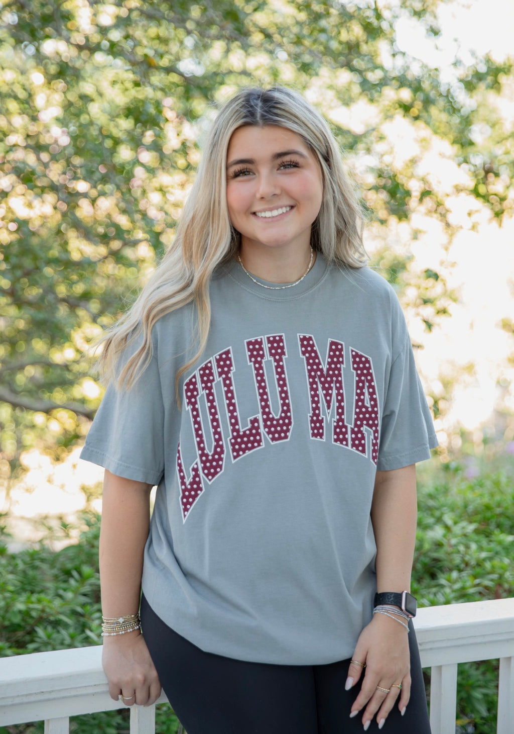 Maroon & White Polka Dot Tee | Lulu Mac