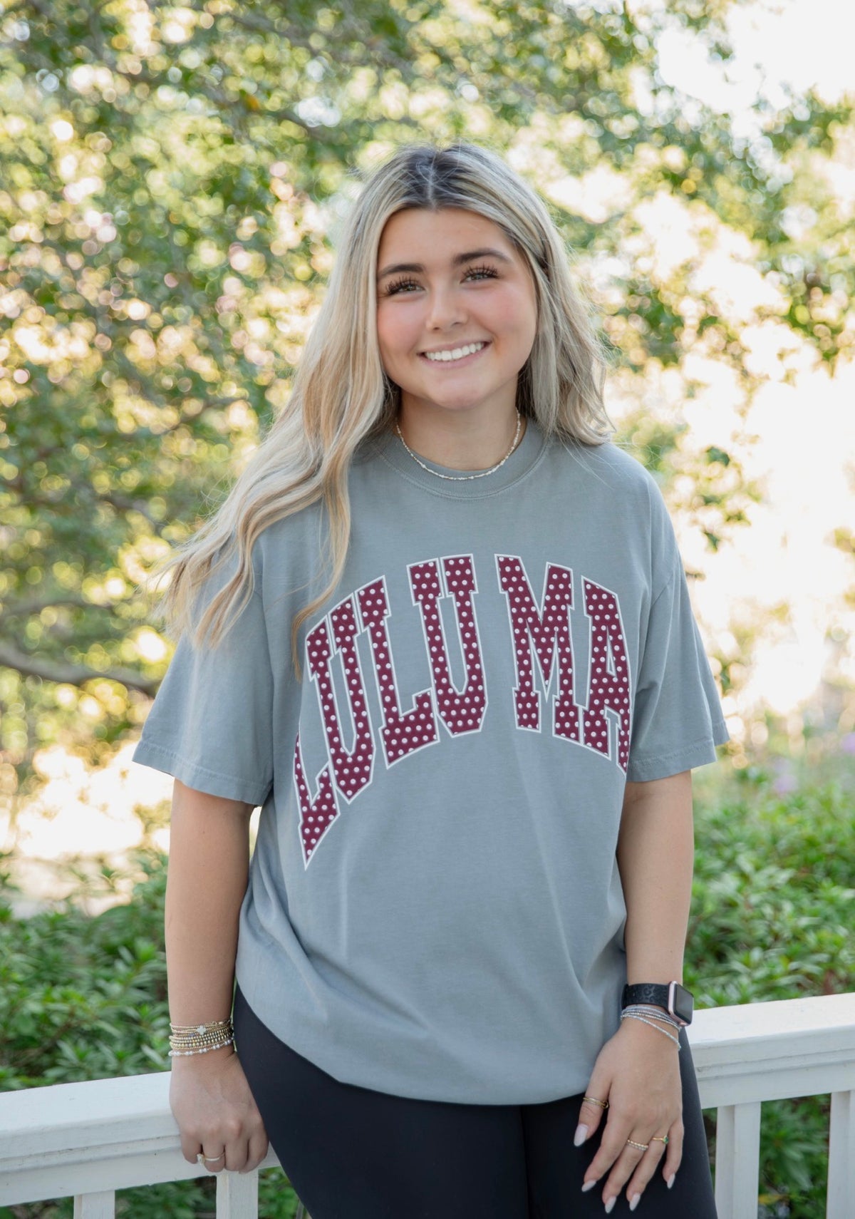 Maroon & White Polka Dot Tee | Lulu Mac