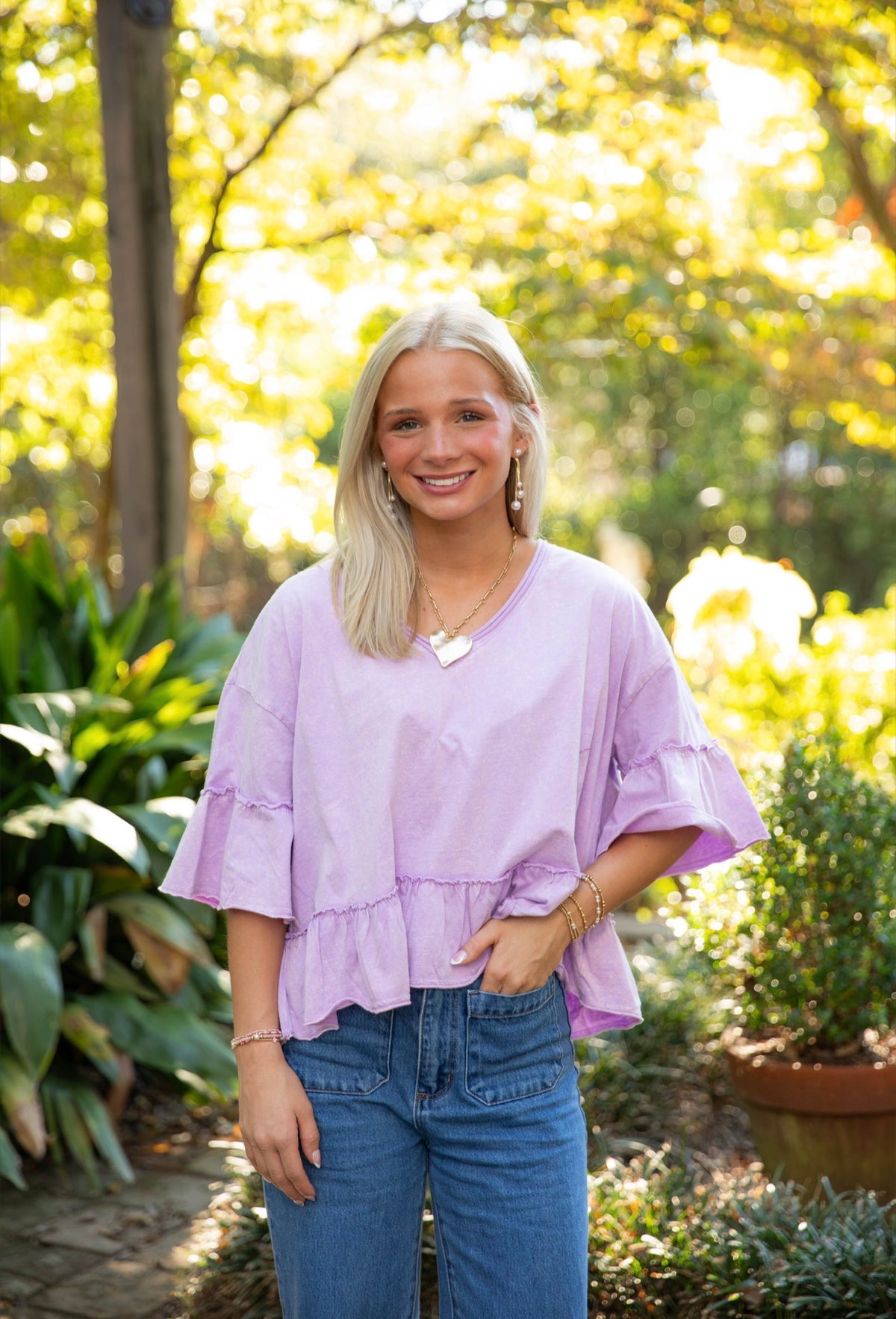 Macy Mineral Washed Top | Lavender