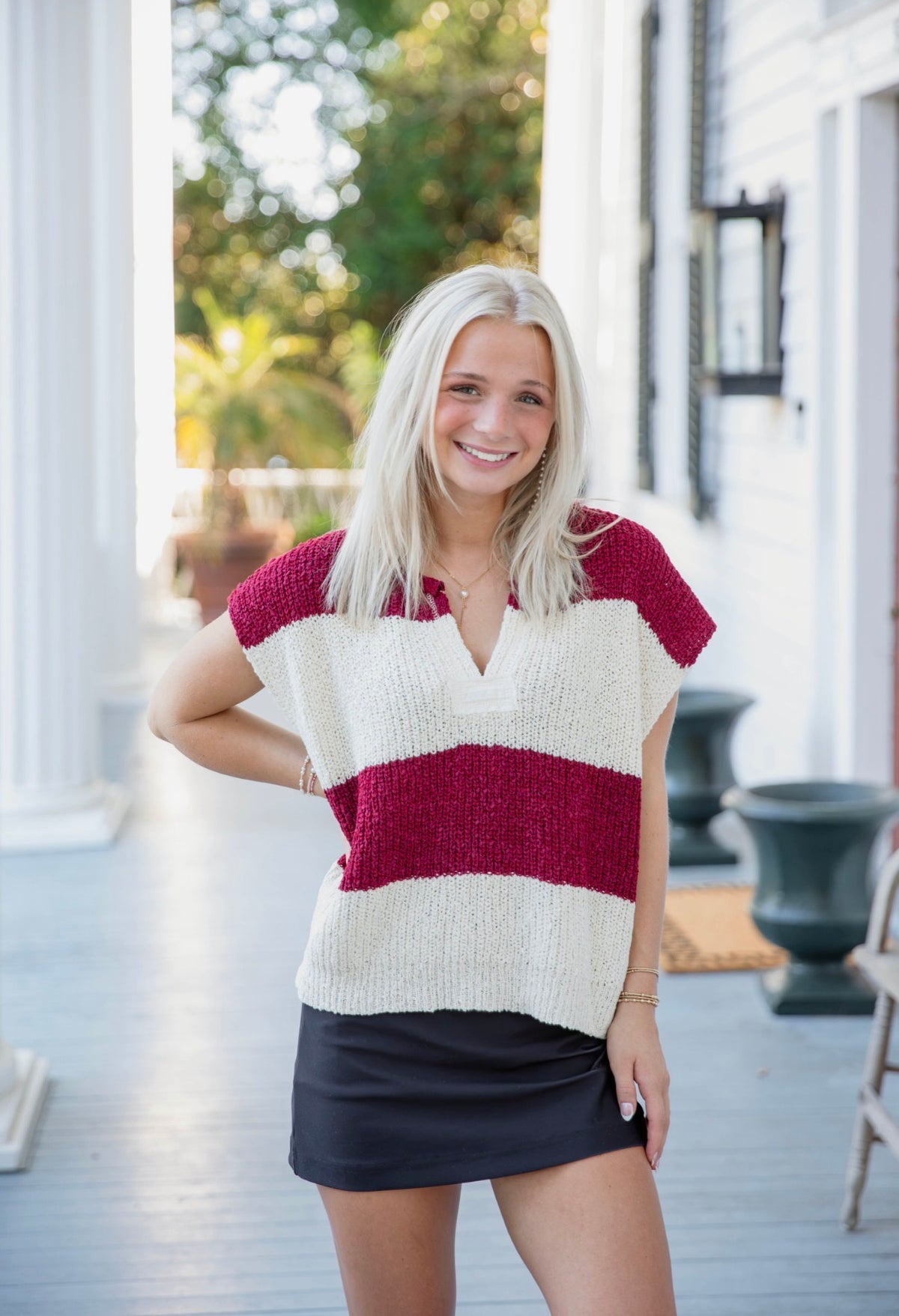 The Josie Sweater |Maroon + White