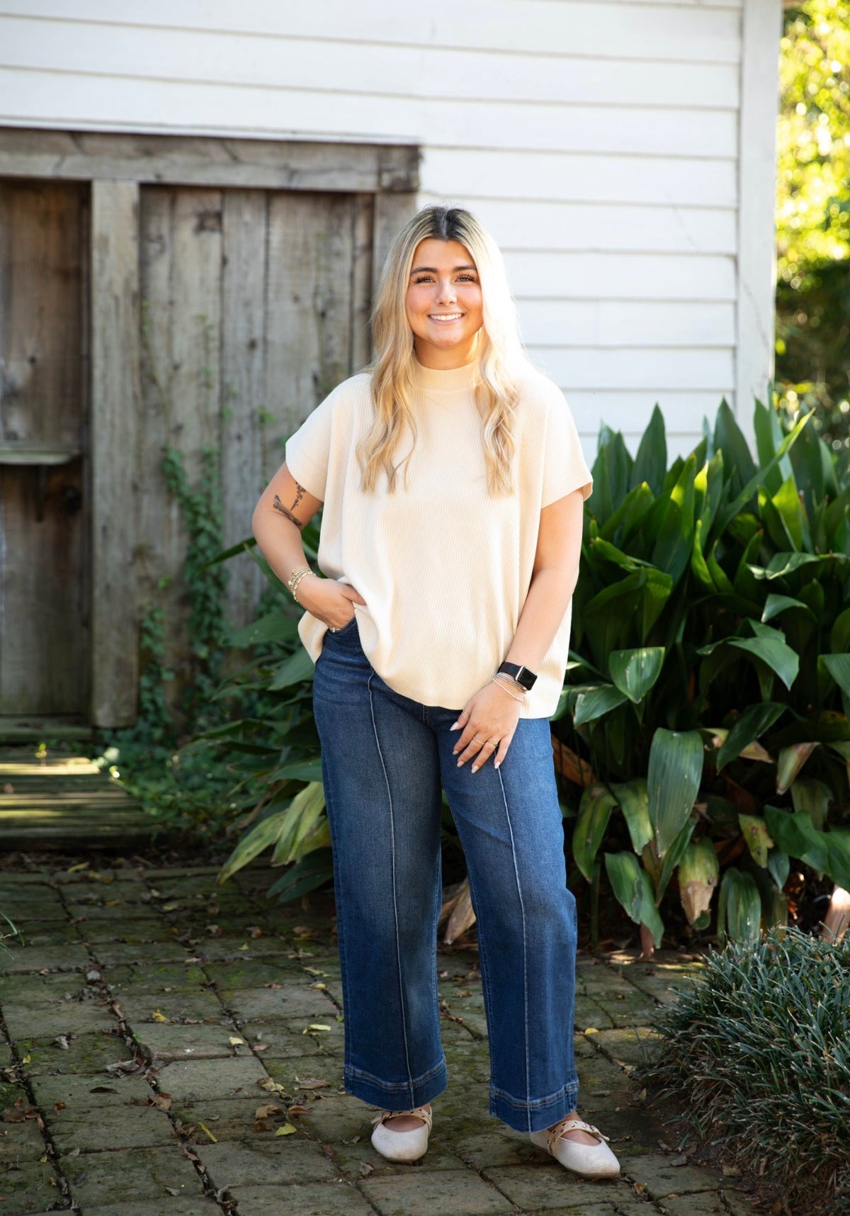Heather Mock Neck Top | Cream