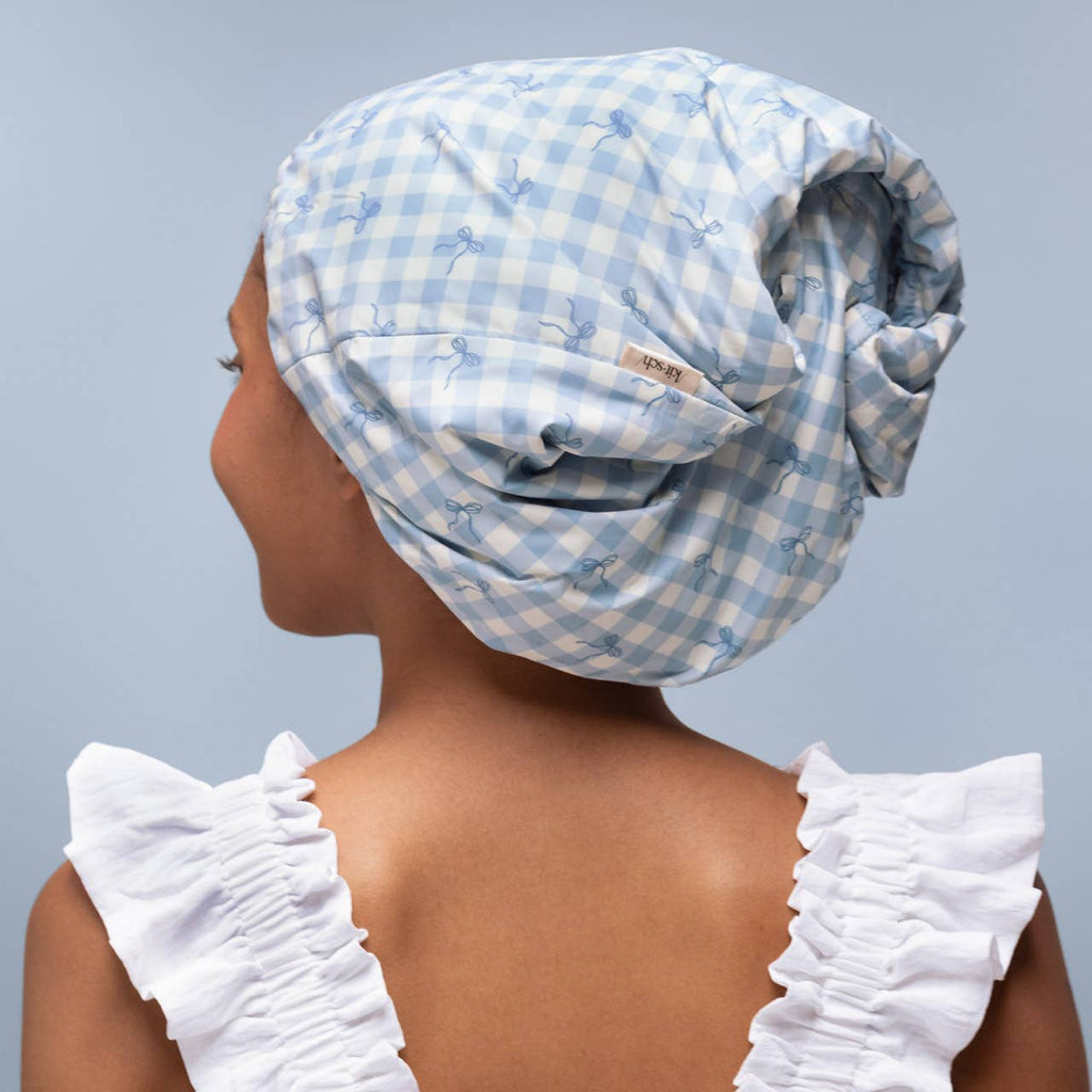 Satin Lined Flexi Shower Cap | Gingham Blue