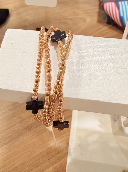 Black Cross & Gold Bracelet Set