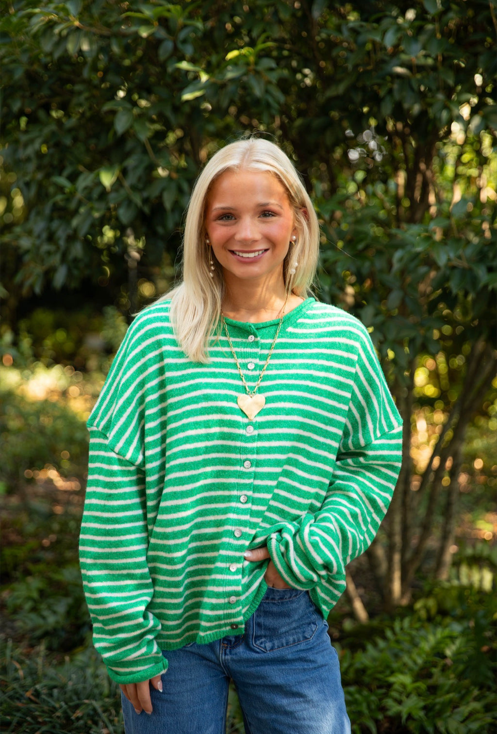Kelly Green Striped Cardigan