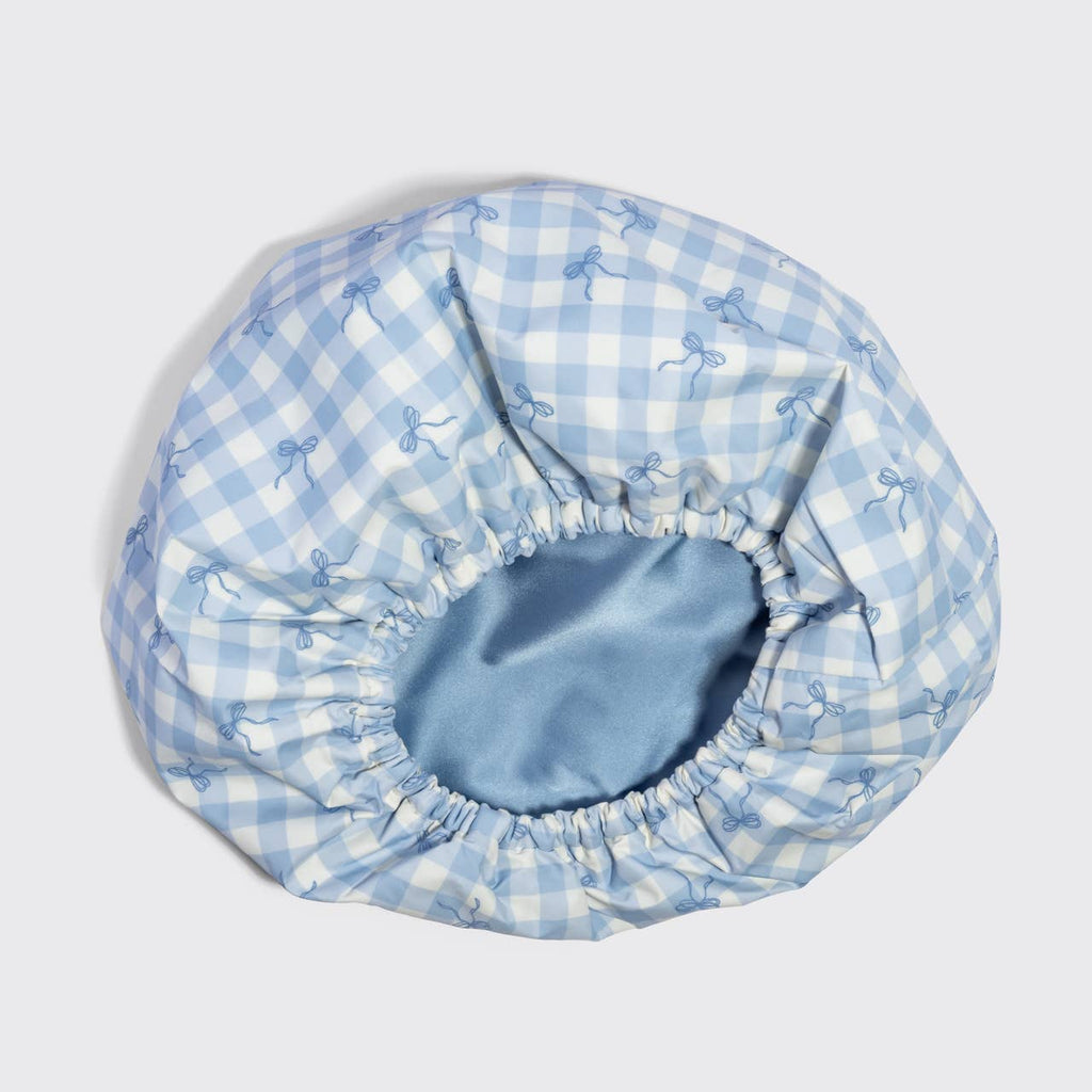 Satin Lined Flexi Shower Cap | Gingham Blue