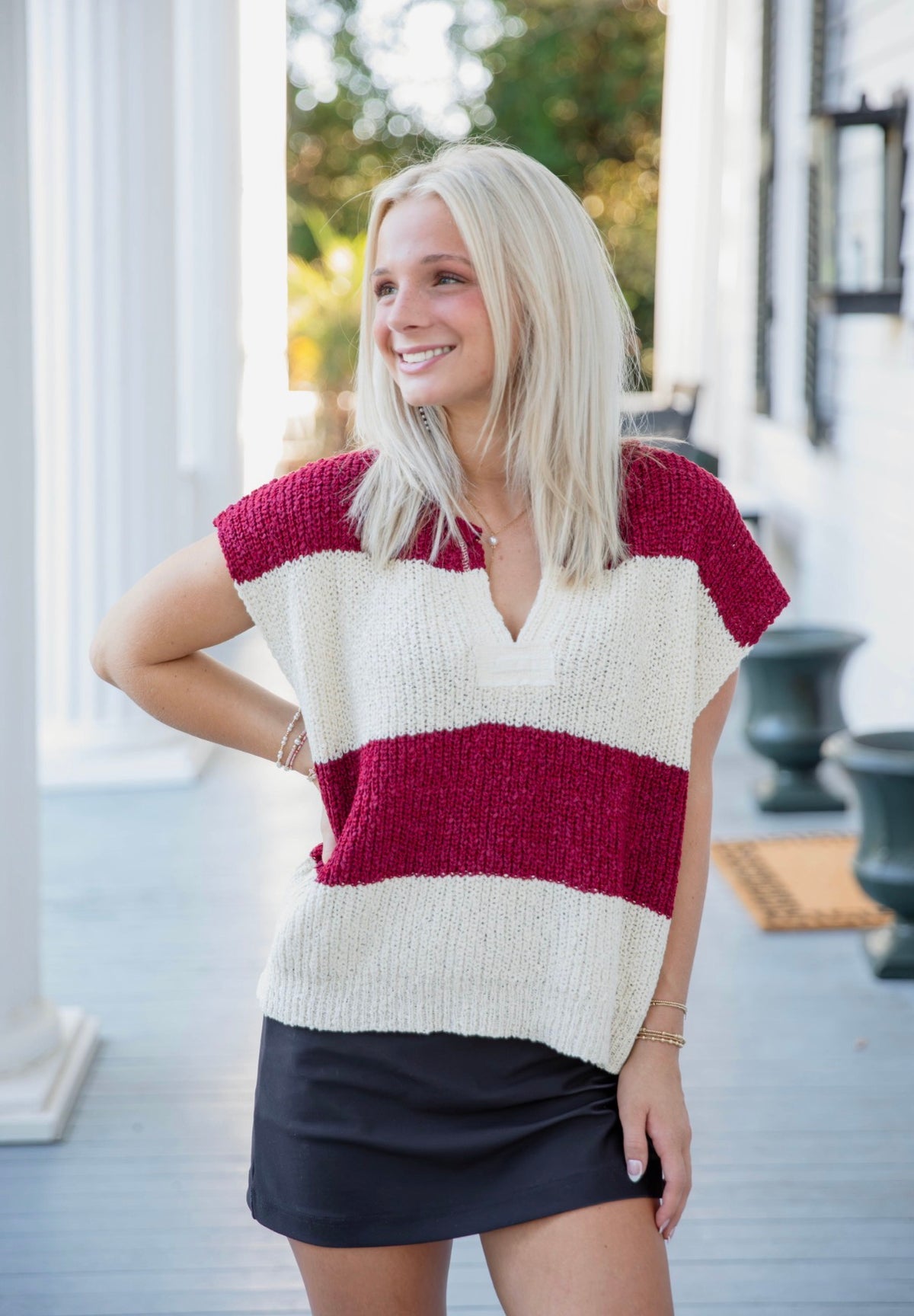 The Josie Sweater |Maroon + White