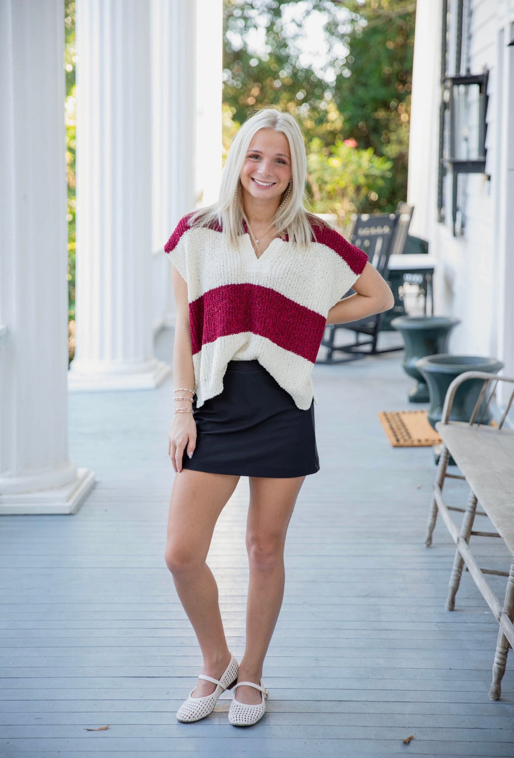 The Josie Sweater |Maroon + White