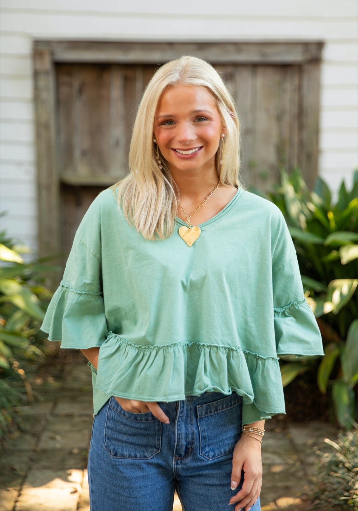Macy Mineral Washed Top | Sage