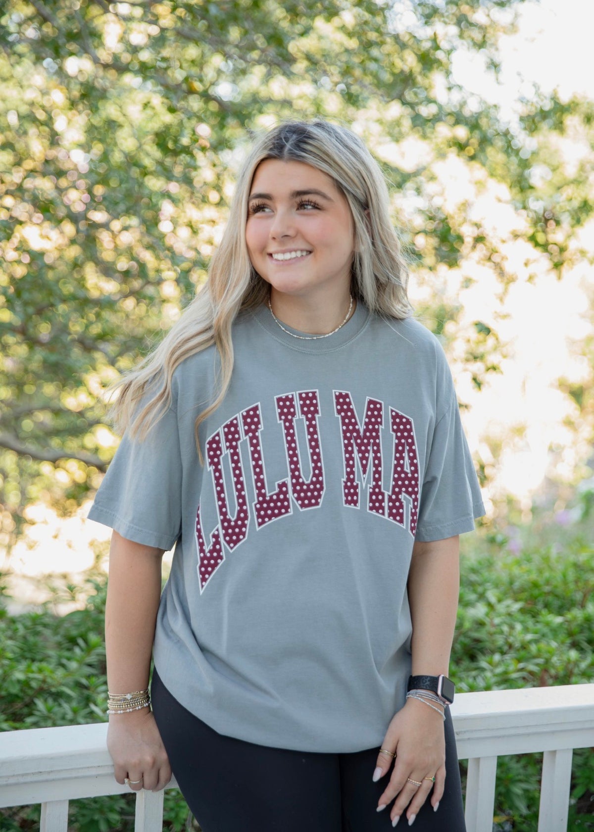 Maroon & White Polka Dot Tee | Lulu Mac
