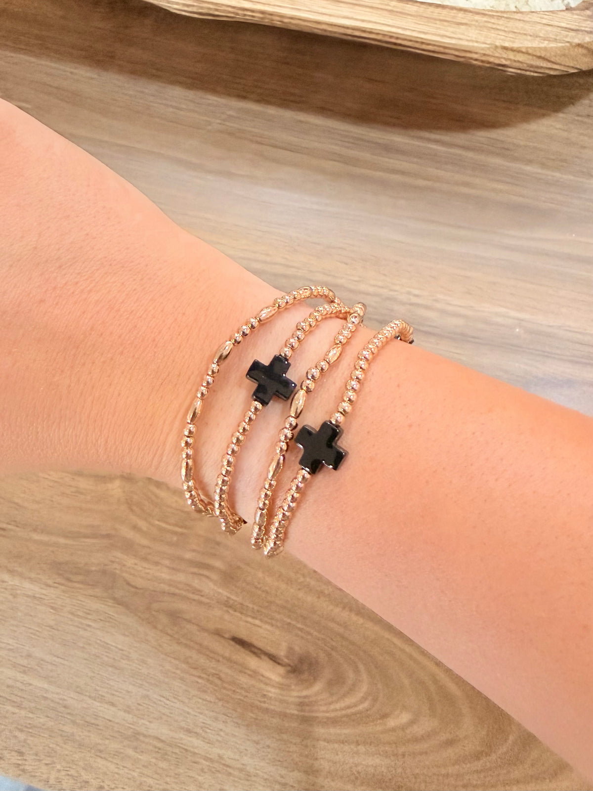 Black Cross & Gold Bracelet Set