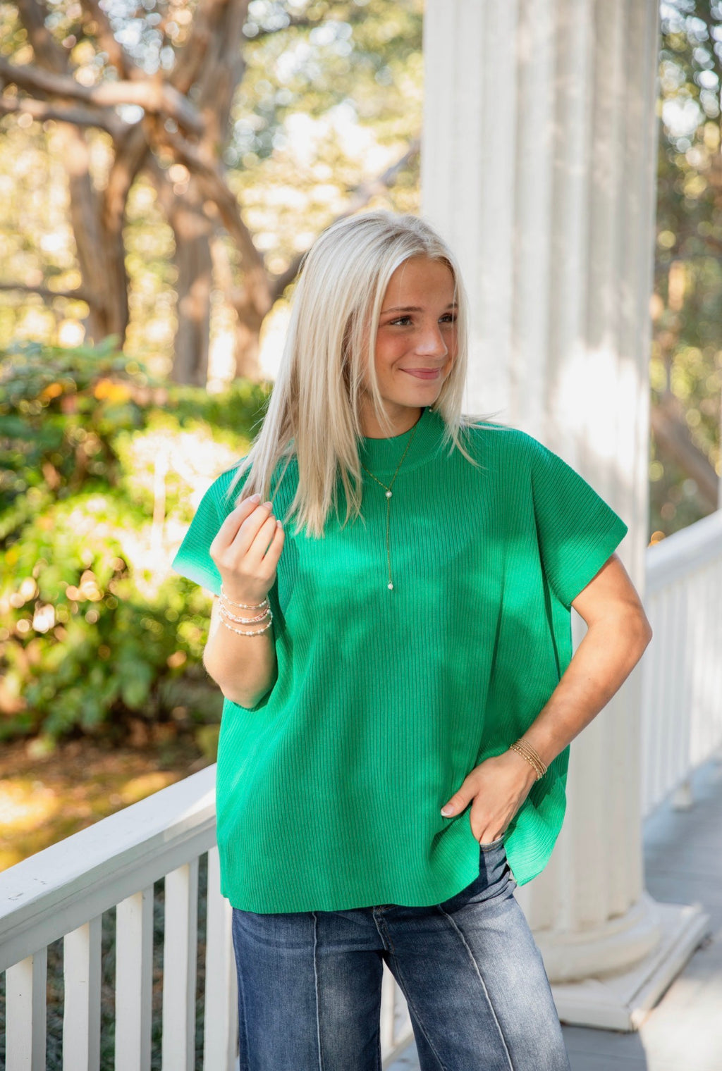 Heather Mock Neck Top l Green
