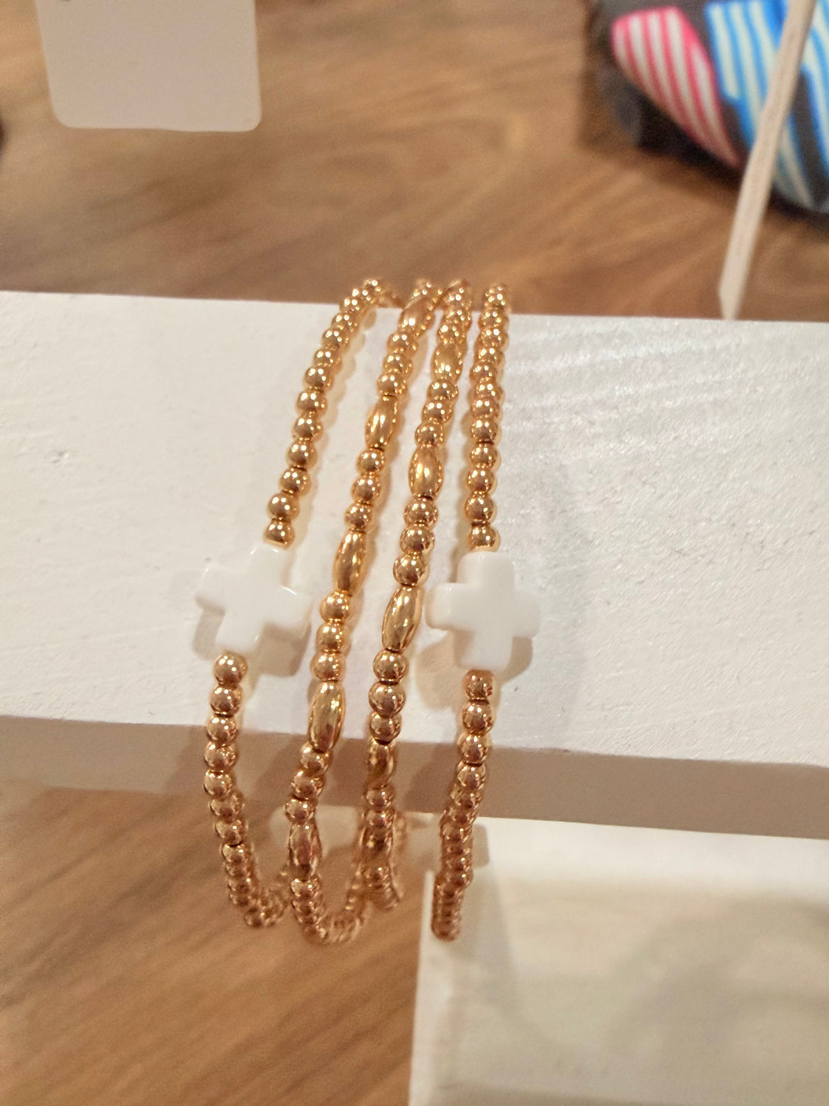 White Cross & Gold Bracelet Set