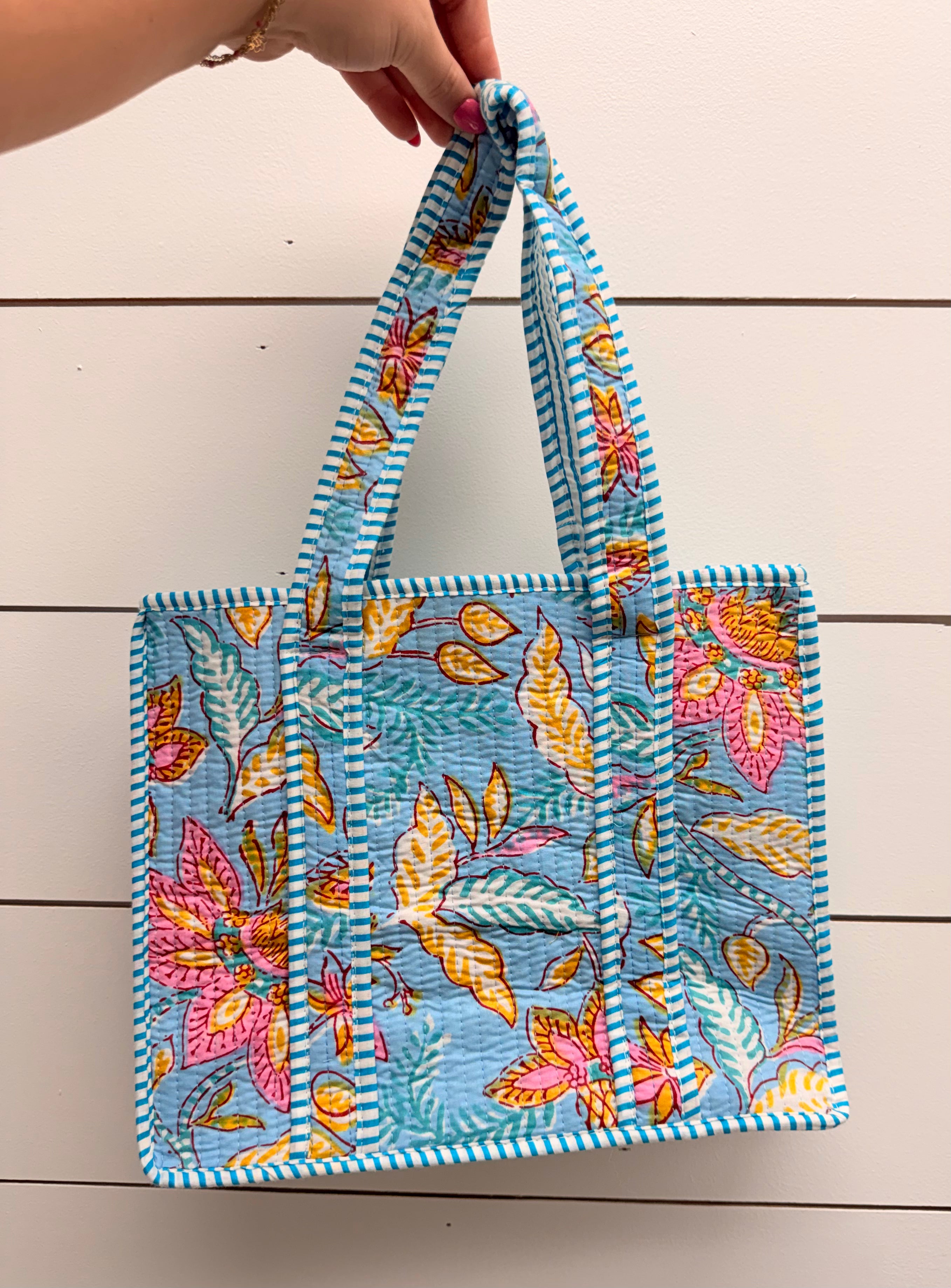 Fancy Fall Blue Quilted Tote | Small