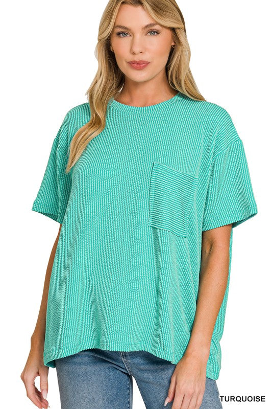 Riley Ribbed Top | Turquoise