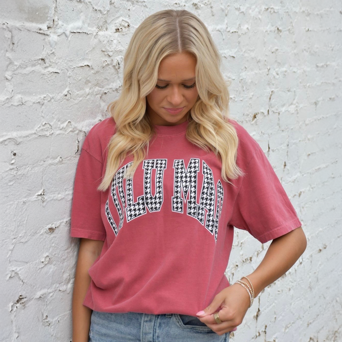 Crimson Houndstooth Tee | Lulu Mac
