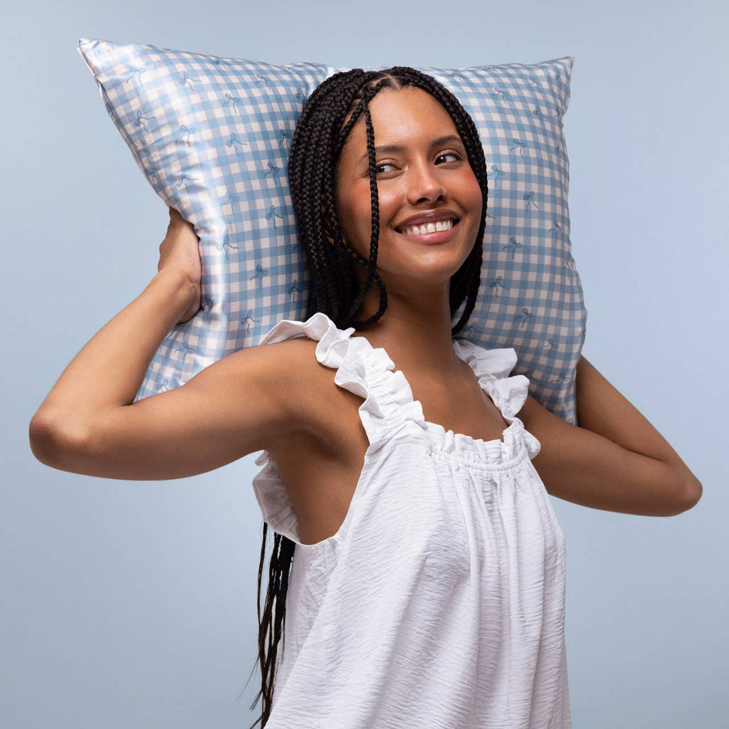 Standard Satin Pillowcase | Gingham Blue